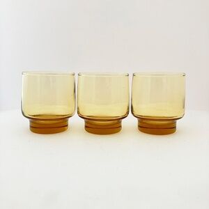 Libbey Amber Stackable 3.5”tall Double Old Fashioned Glasses - Set of 3 Vintage